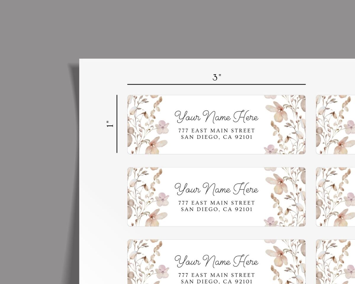 Return Address Labels with Dried Flowers for Fall Weddings