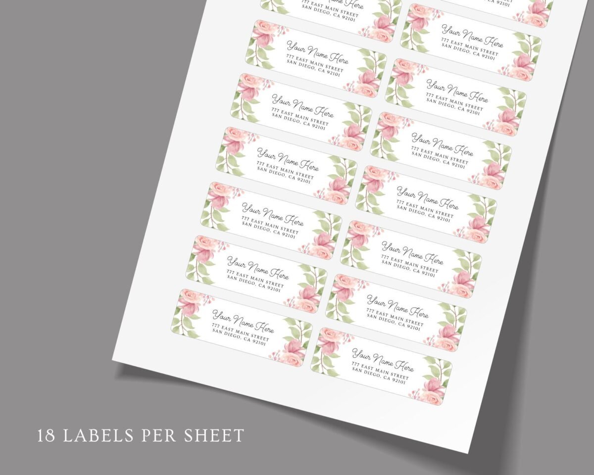 Return Address Labels with Pink Flowers for Weddings and Invitations