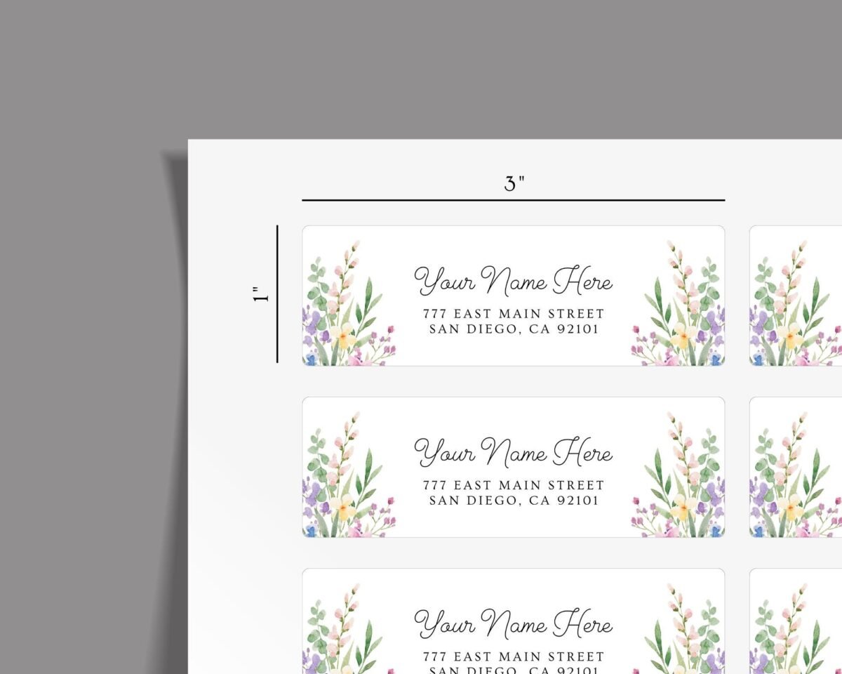 Return Address Labels with Wildfowers for Weddings and Invitations