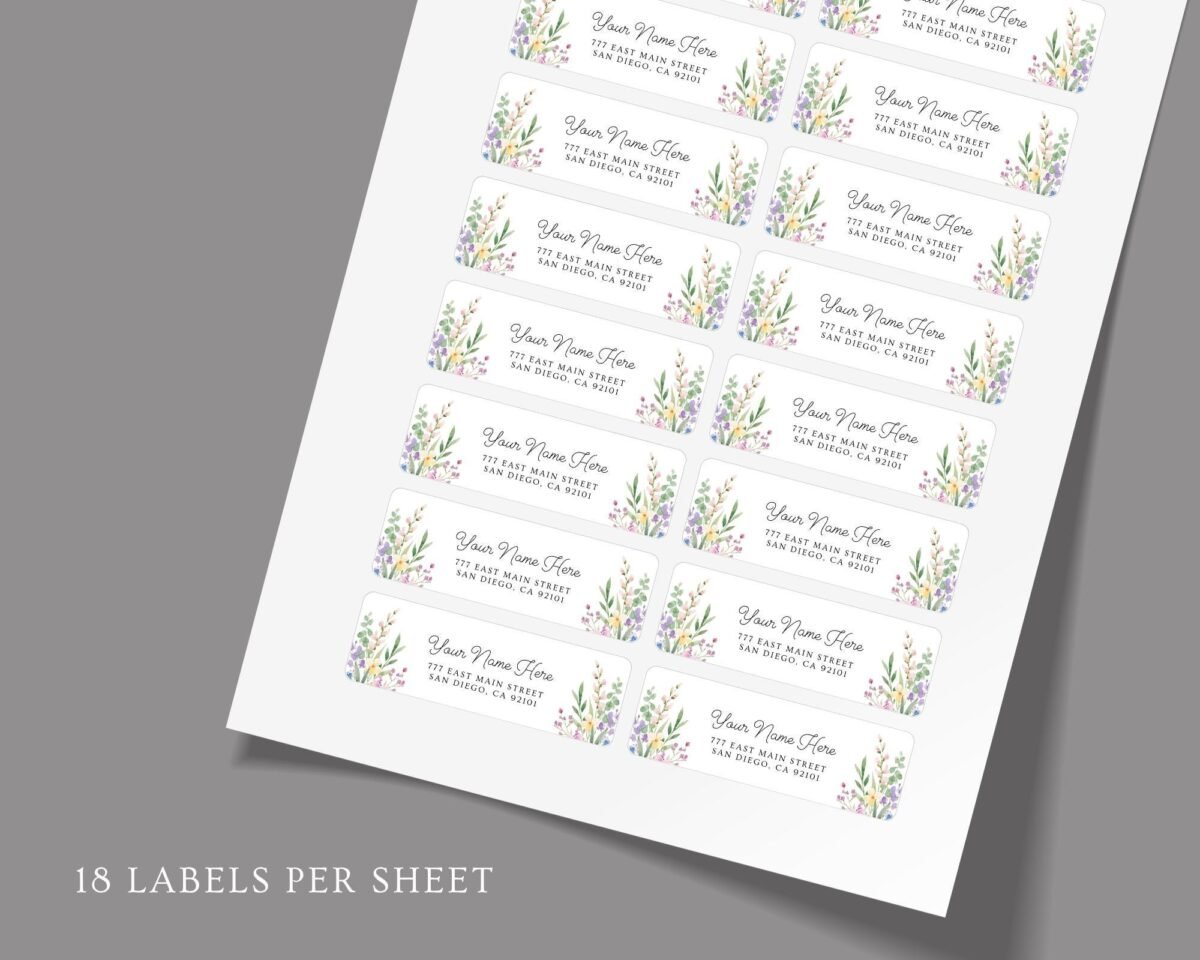 Return Address Labels with Wildfowers for Weddings and Invitations