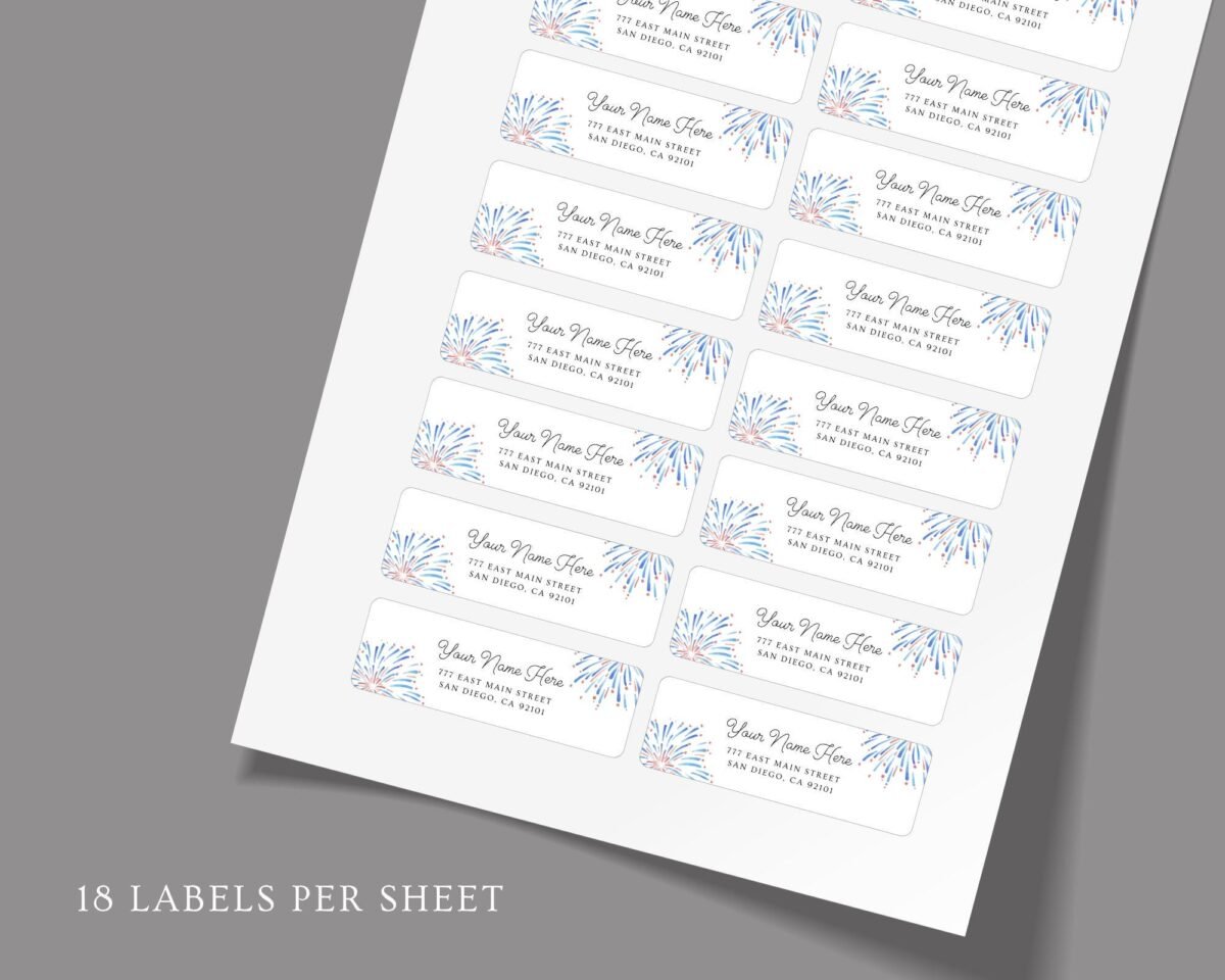 Return Address Labels with Fireworks for 4th of July