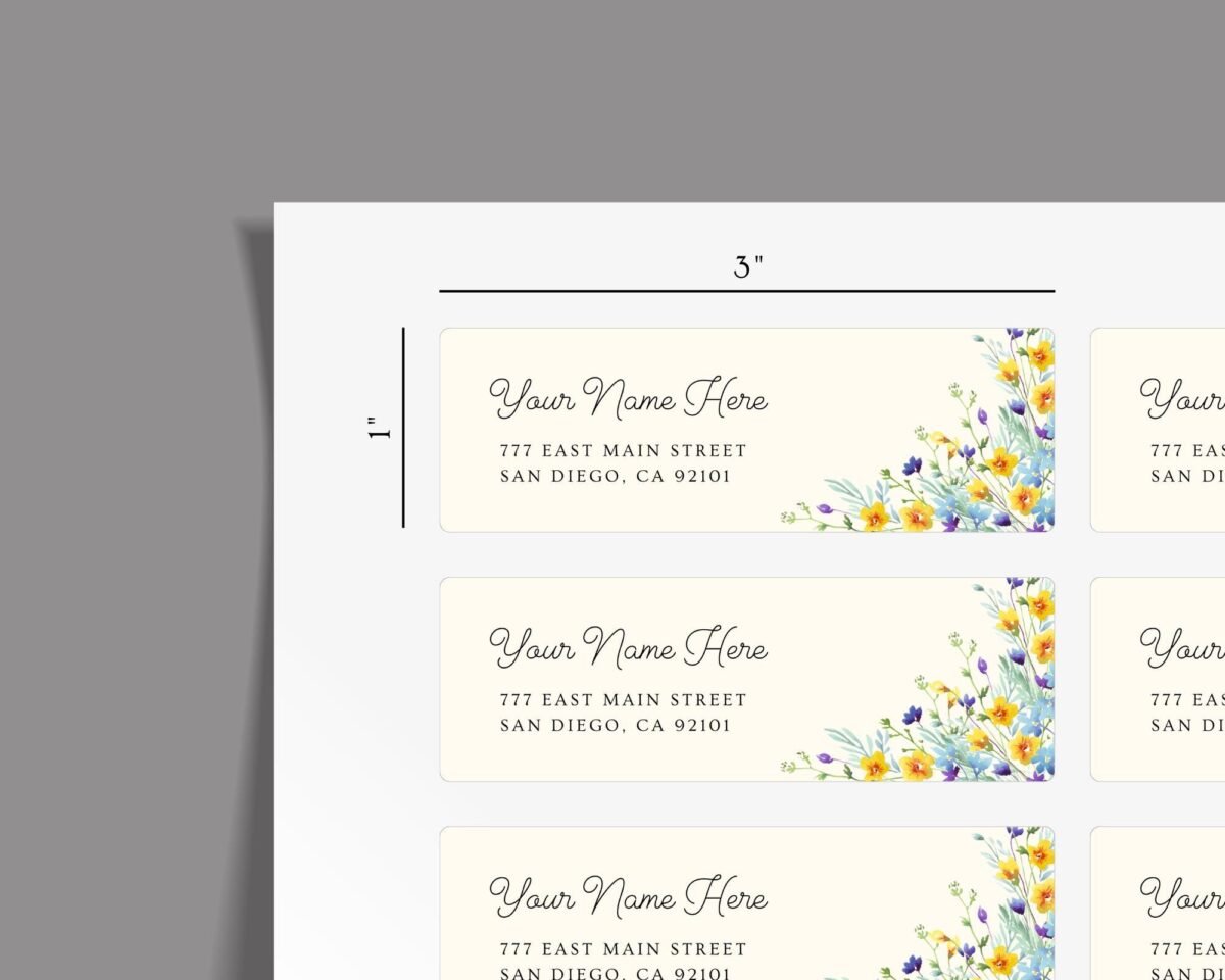 Return Address Labels with Yellow and Blue Wild Flowers