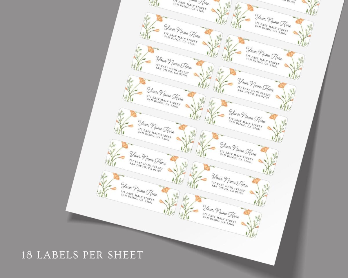 Return Address Labels with Orange Flowers for Weddings and Invitations