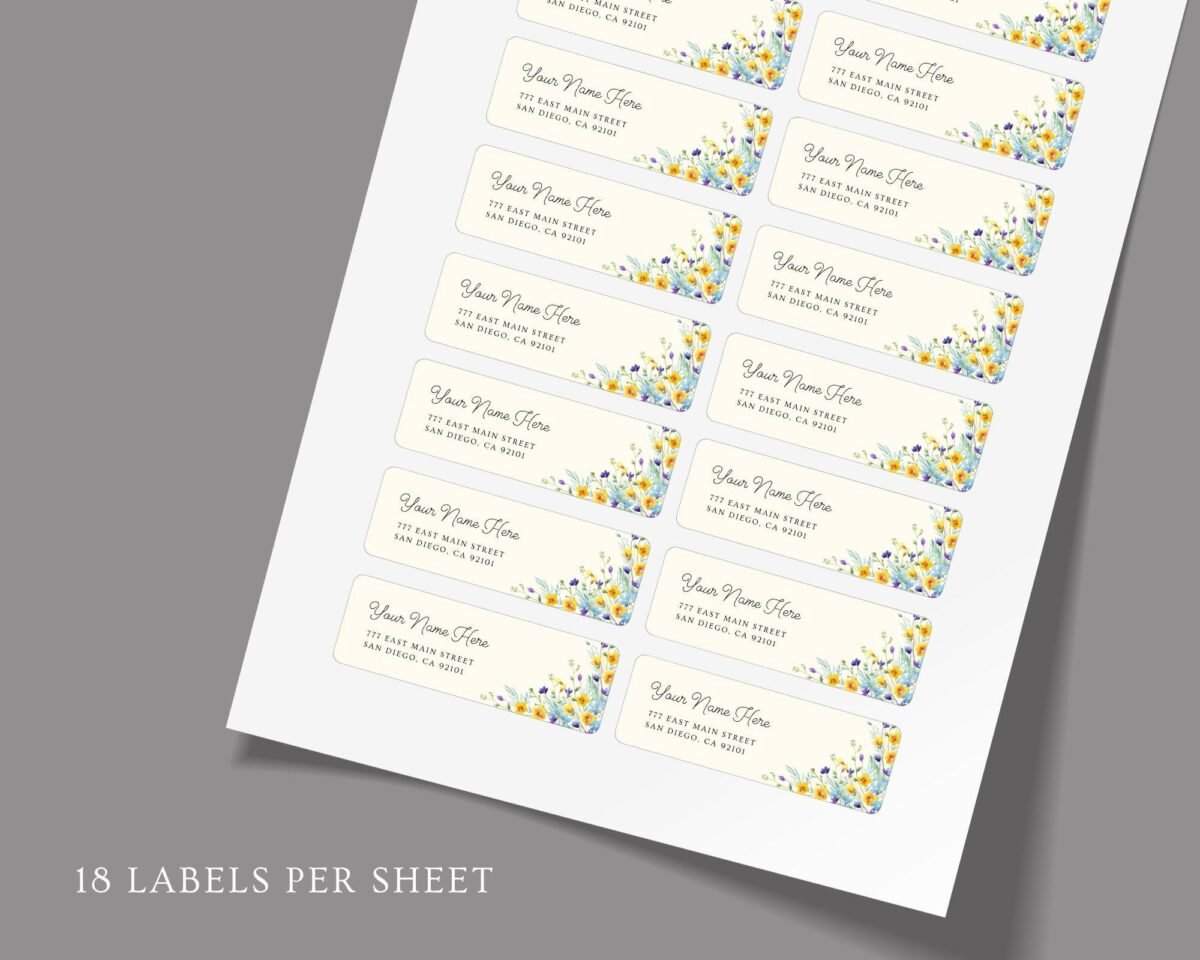 Return Address Labels with Yellow and Blue Wild Flowers