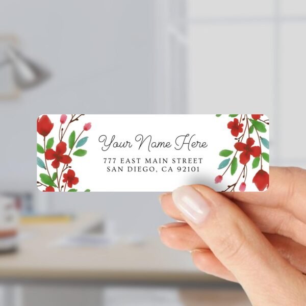 Return Address Labels with Red and Green Flowers for Christmas - Image 1 Return Address Labels with Red and Green Flowers for Christmas
