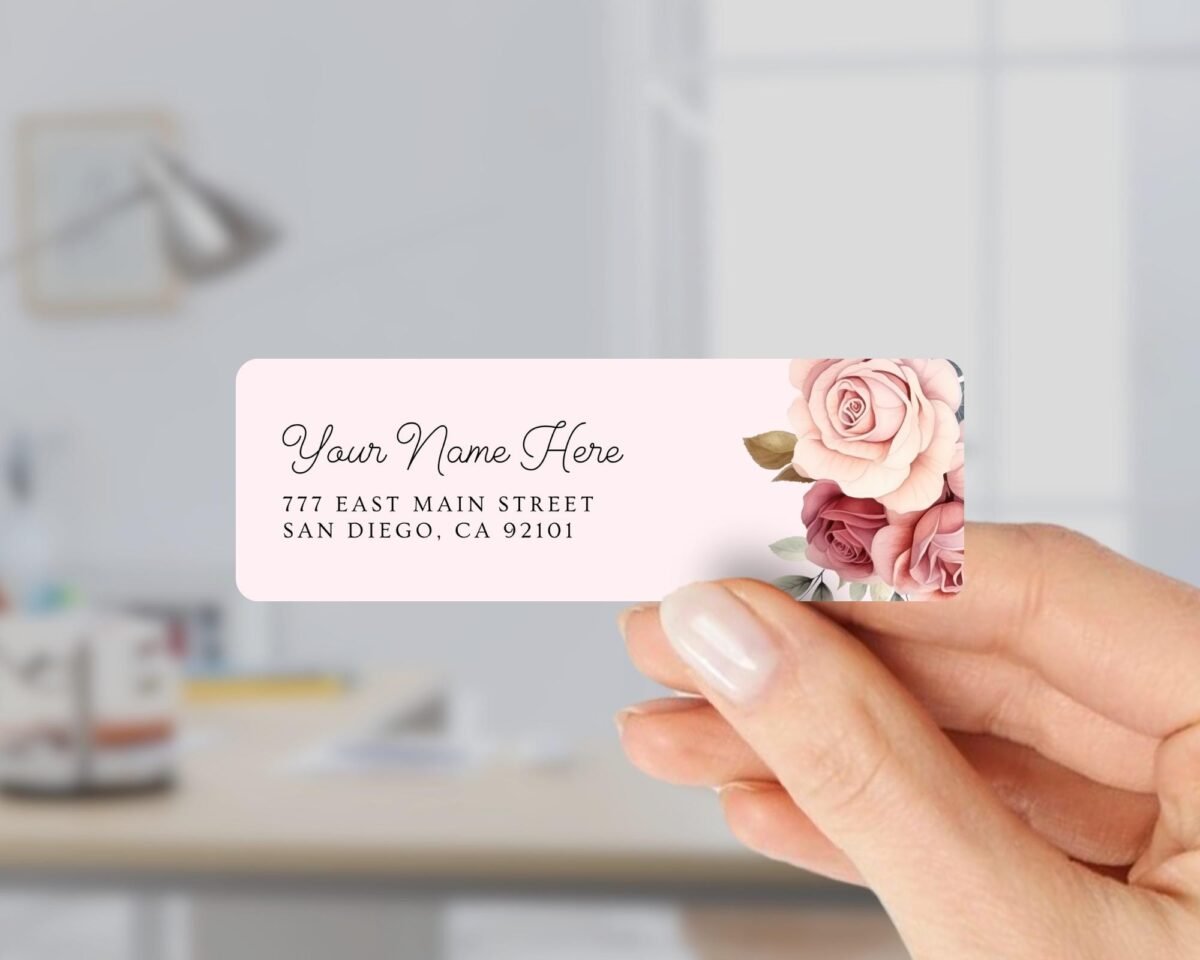 Return Address Labels with Pink Roses for Weddings and Invitations