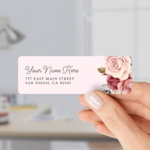 Return Address Labels with Pink Roses for Weddings and Invitations