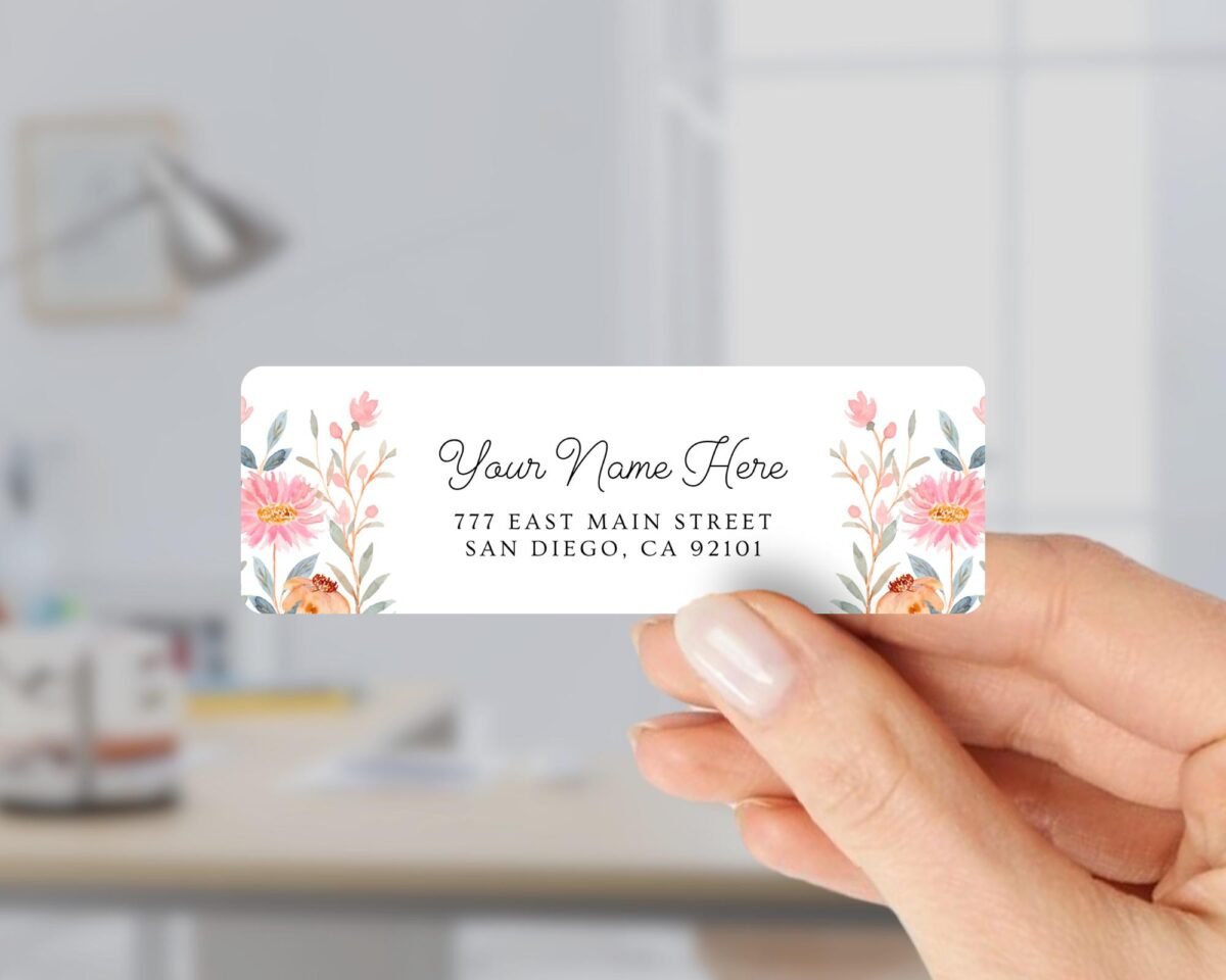Return Address Labels with Pink Flowers