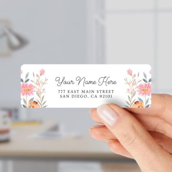 Return Address Labels with Pink Flowers