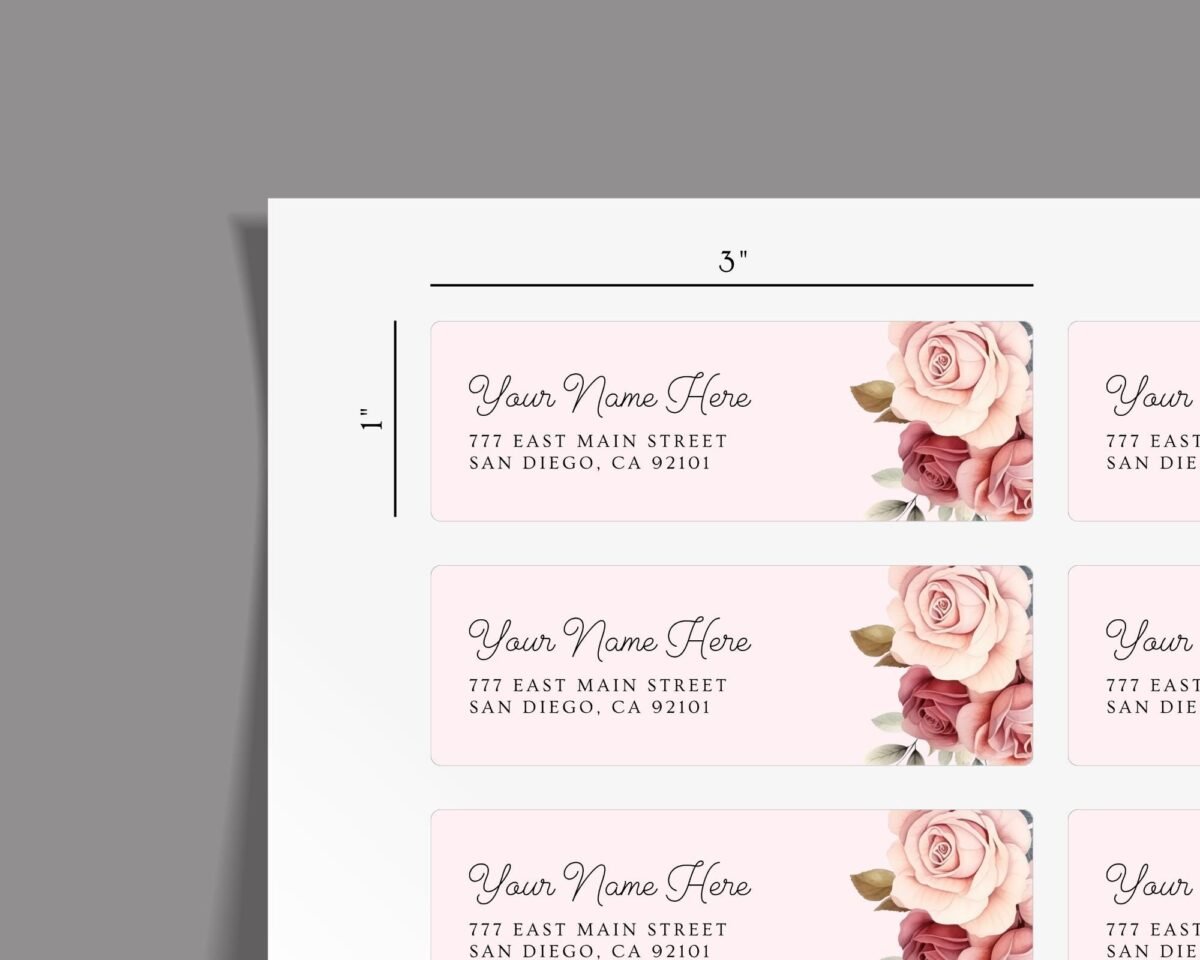 Return Address Labels with Pink Roses for Weddings and Invitations