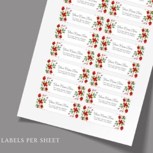 Return Address Labels with Red and Green Flowers for Christmas