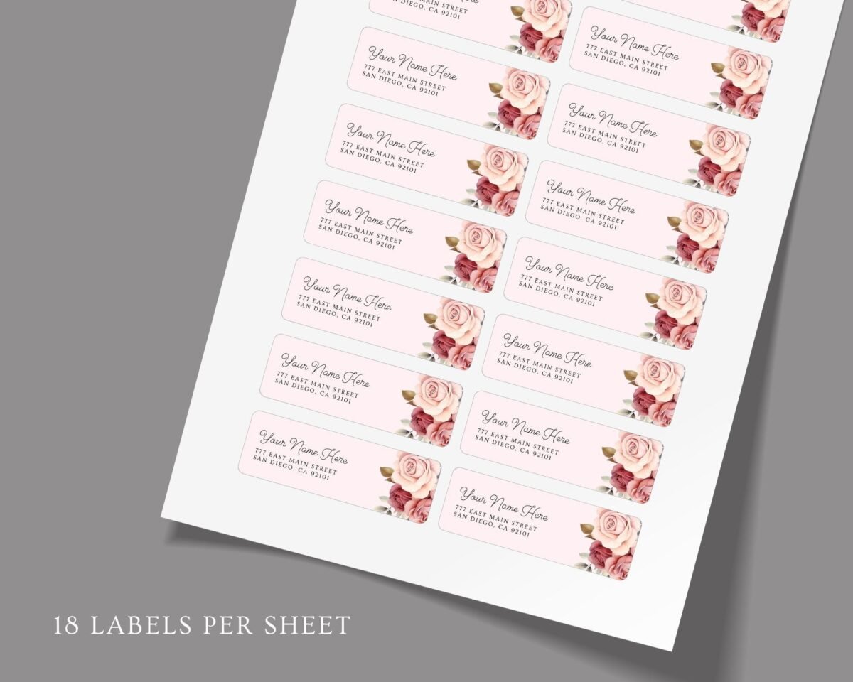 Return Address Labels with Pink Roses for Weddings and Invitations