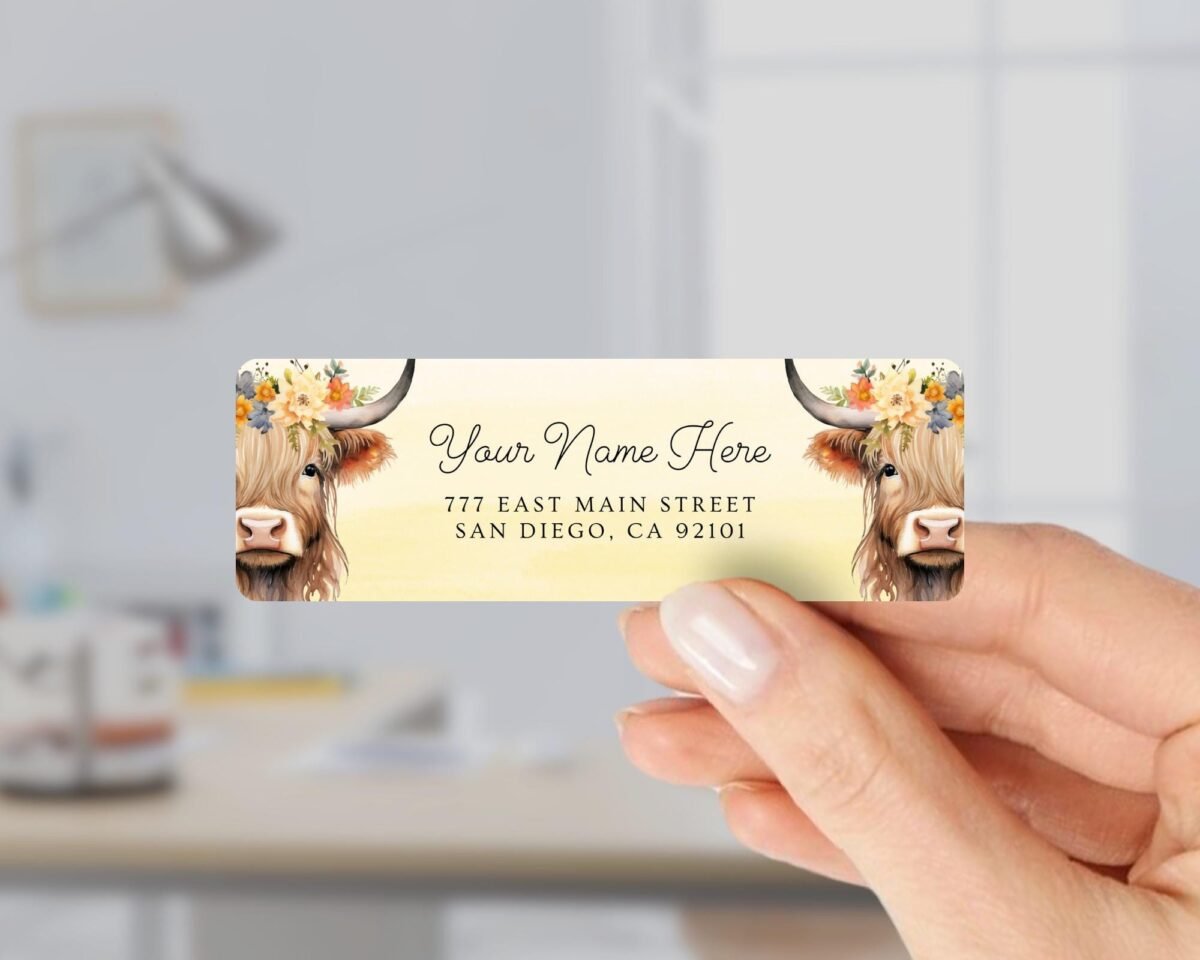 Return Address Labels with Highland Cows for Farmers