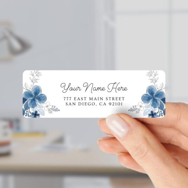 Return Address Labels with Blue Flowers for Weddings and Invitations