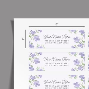 Return Address Labels with Purple Flowers for Weddings and Invitations