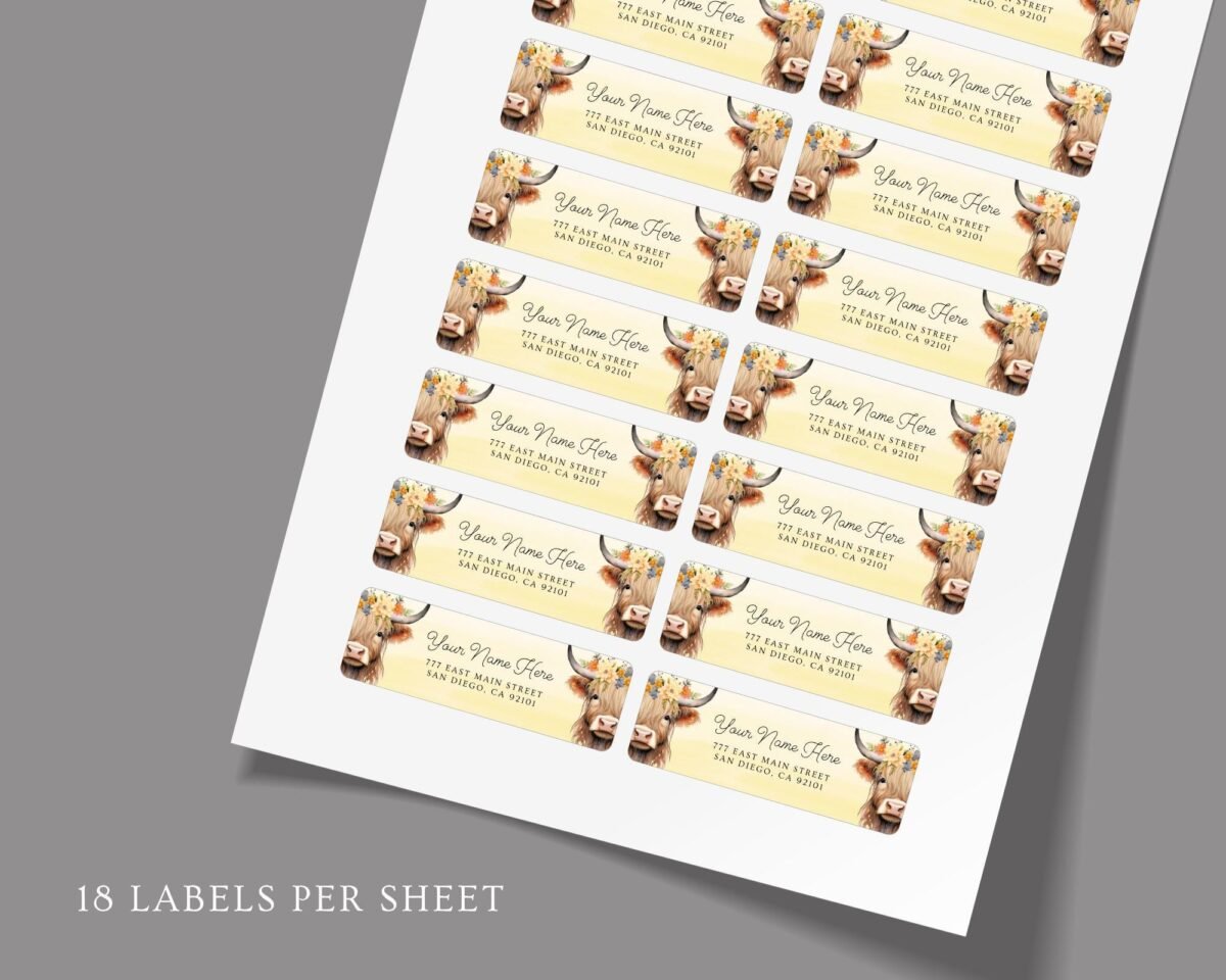 Return Address Labels with Highland Cows for Farmers