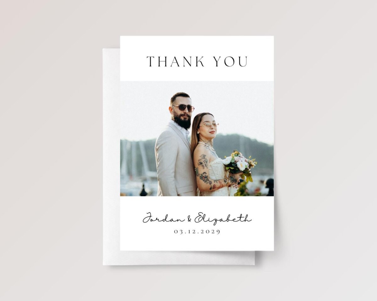 Custom Wedding Photo Thank You Card for Guests with Envelope