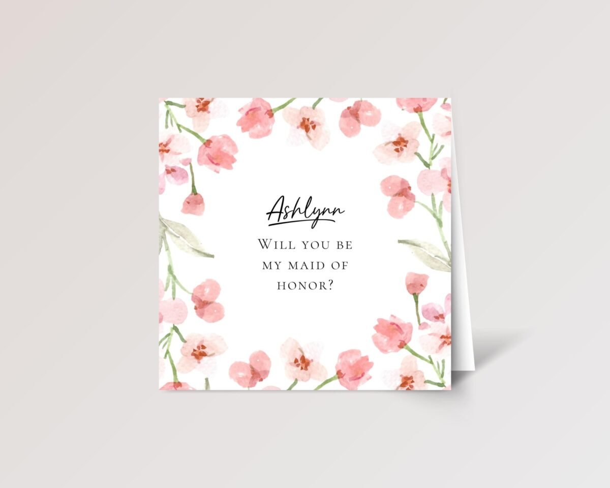 Custom Wedding Card for Bridesmaid/Maid of Honor with Pink Flowers