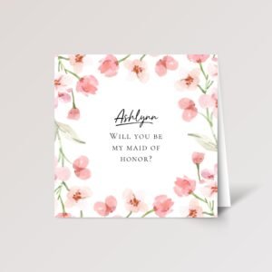 Custom Wedding Card for Bridesmaid/Maid of Honor with Pink Flowers