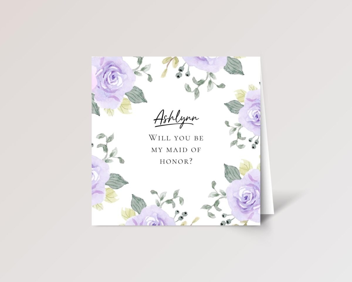 Custom Wedding Card for Bridesmaid/Maid of Honor with Purple Roses