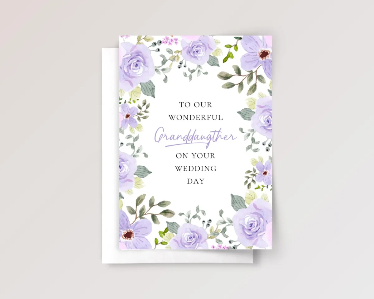 Floral Wedding Card for Granddaughter with Purple Flowers