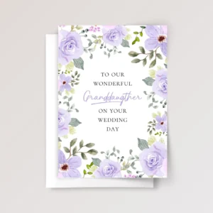 Floral Wedding Card for Granddaughter with Purple Flowers