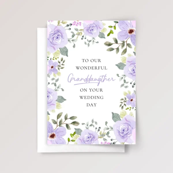 Floral Wedding Card for Granddaughter with Purple Flowers