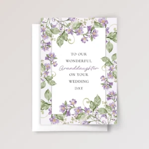 Floral Wedding Card for Granddaughter with Vines and Purple Flowers