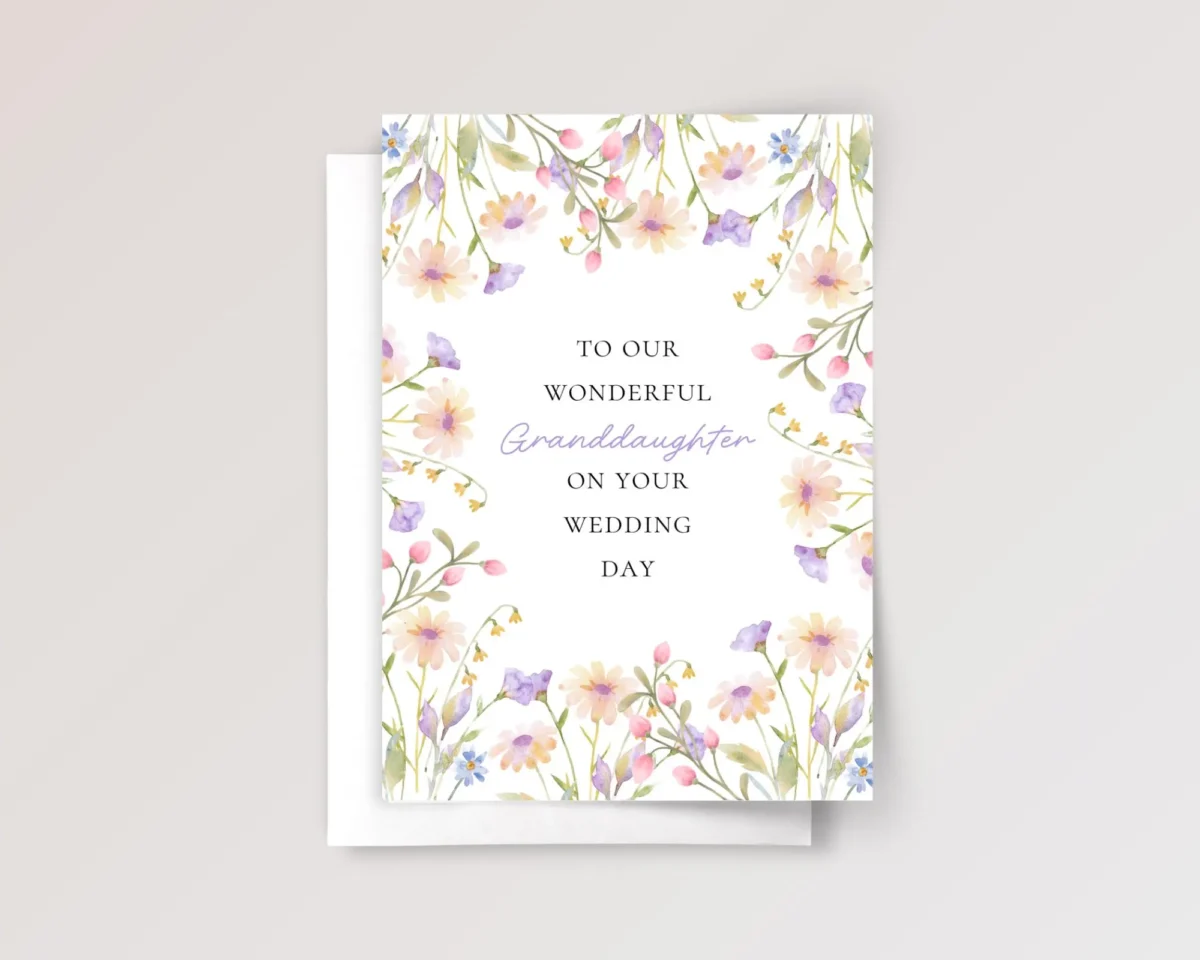 Floral Wedding Card for Granddaughter with Pastel Spring Flowers - Image 1 Floral Wedding Card for Granddaughter with Pastel Spring Flowers