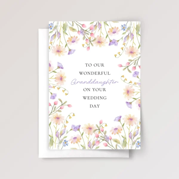 Floral Wedding Card for Granddaughter with Pastel Spring Flowers