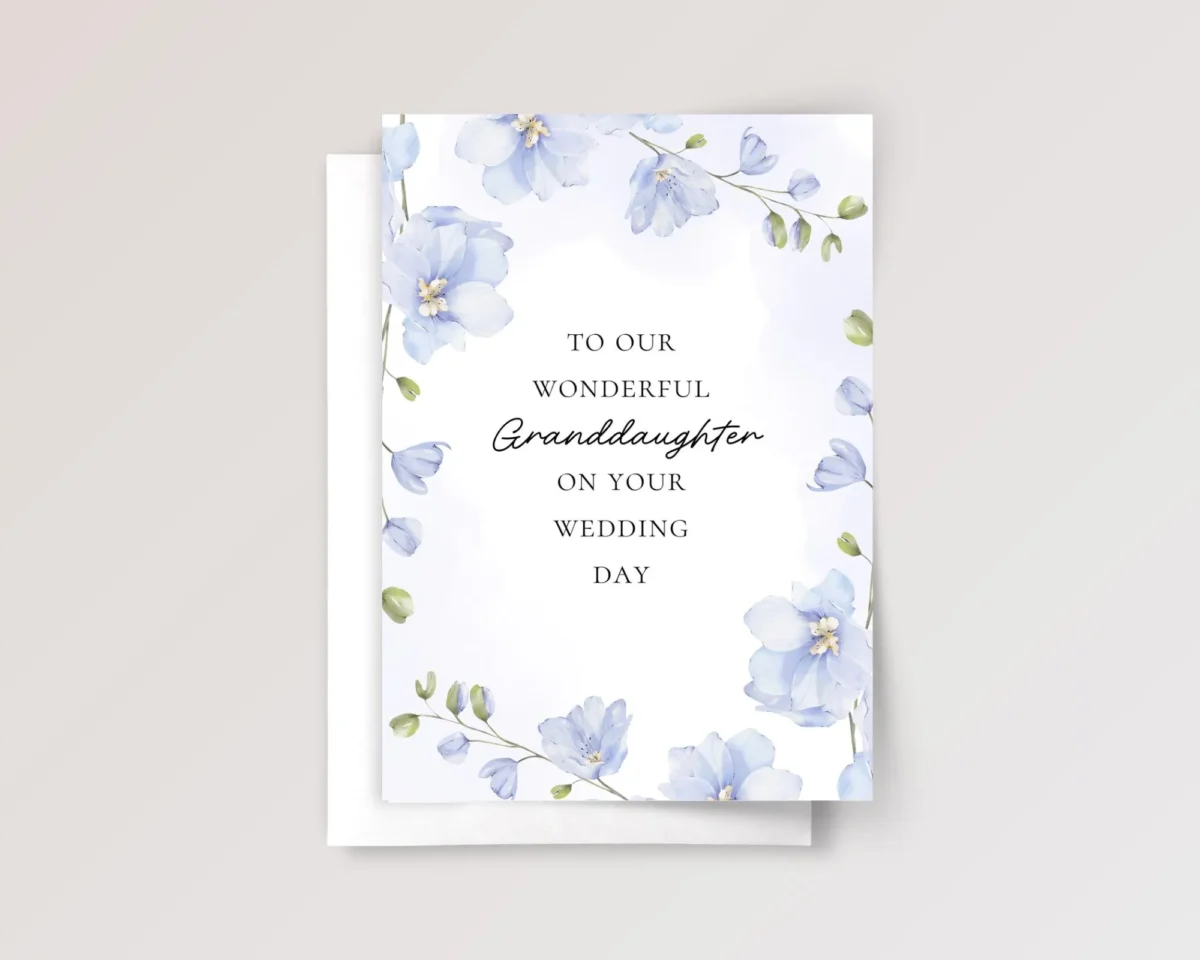 Floral Wedding Card for Granddaughter with Delphiniums
