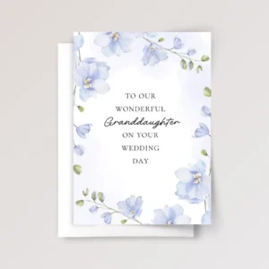 Floral Wedding Card for Granddaughter with Delphiniums