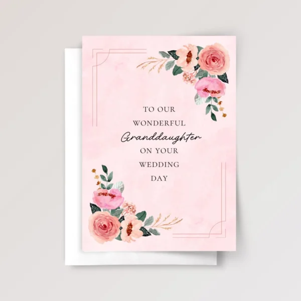 Floral Wedding Card for Granddaughter with Pink Roses
