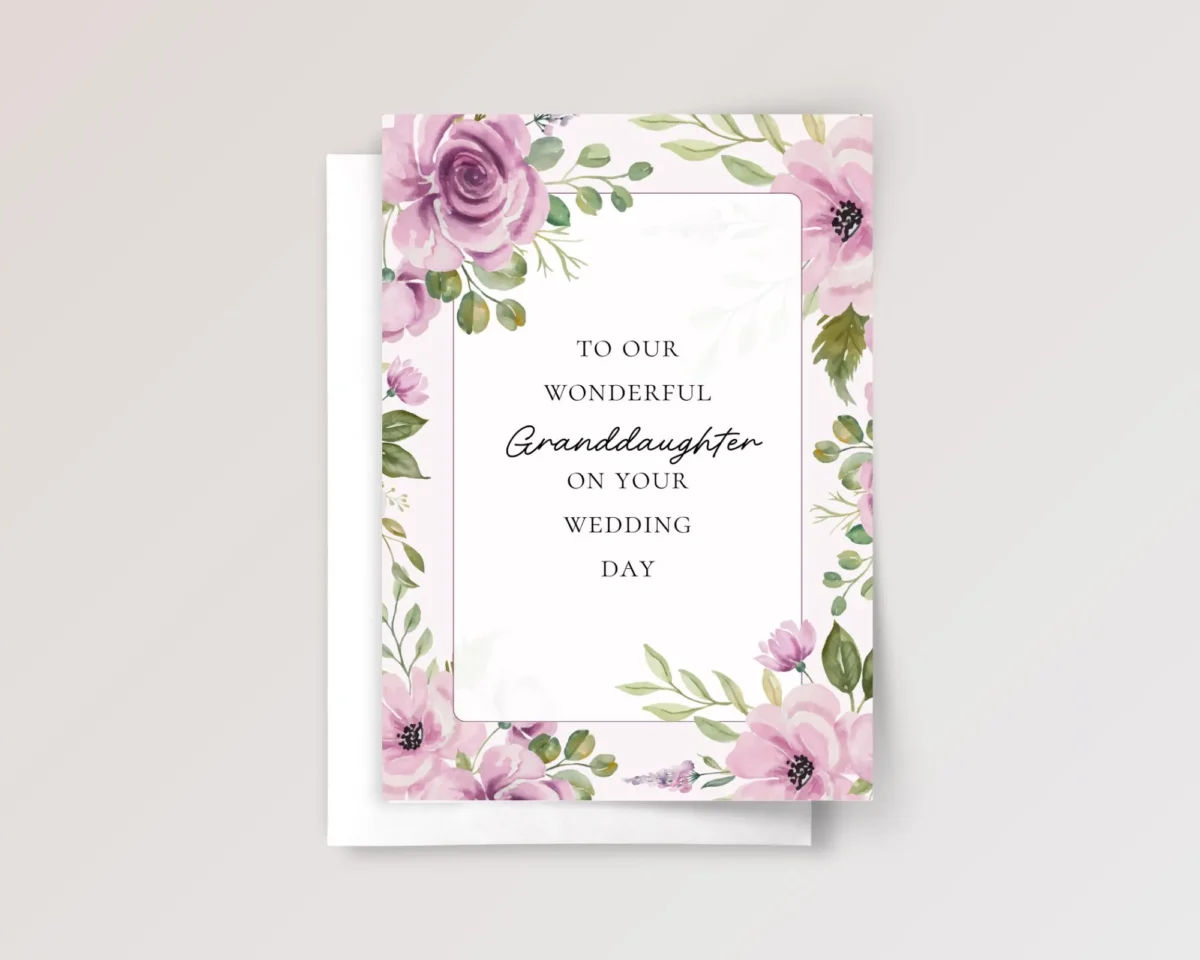 Floral Wedding Card for Granddaughter with Pink Blush Roses