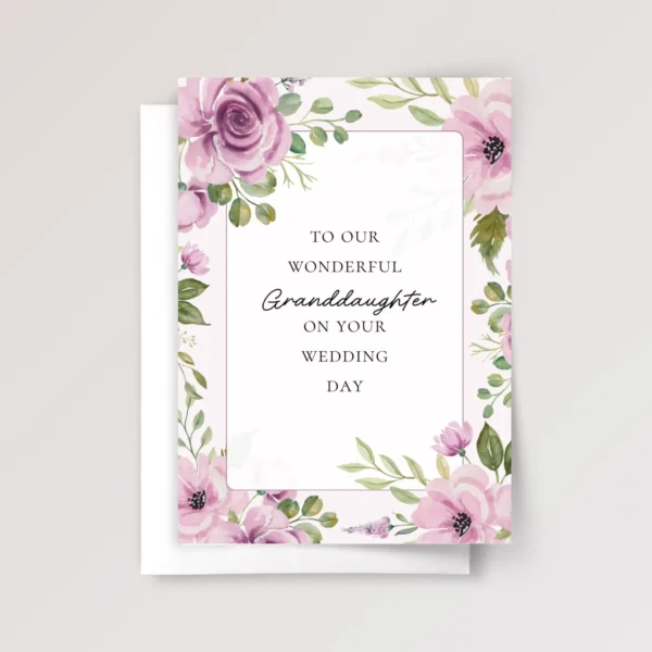 Floral Wedding Card for Granddaughter with Pink Blush Roses