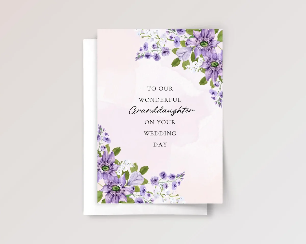Floral Wedding Card for Granddaughter with Purple Flowers
