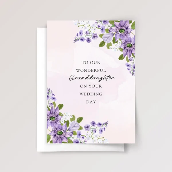 Floral Wedding Card for Granddaughter with Purple Flowers