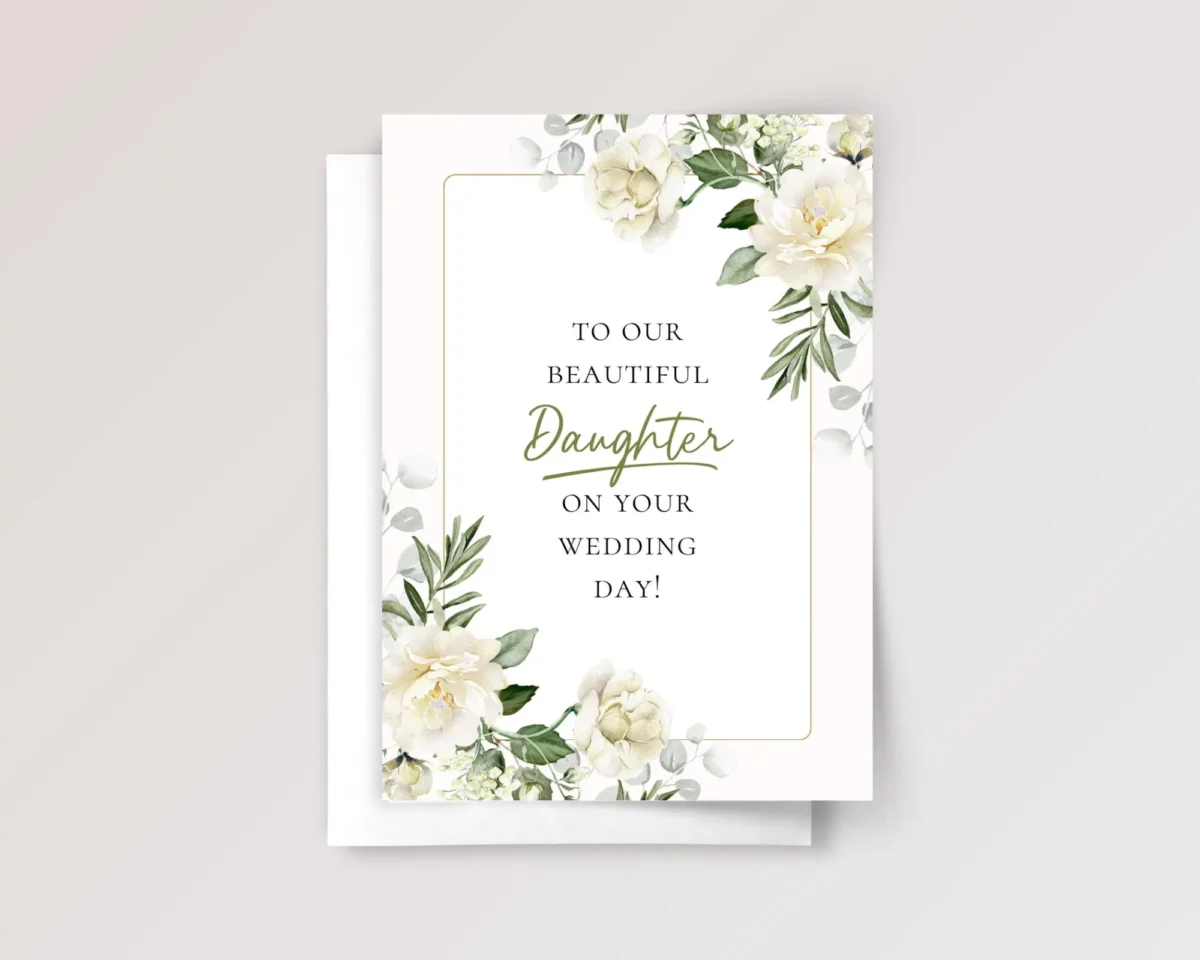 Floral Wedding Card for Daughter with Cream White Roses