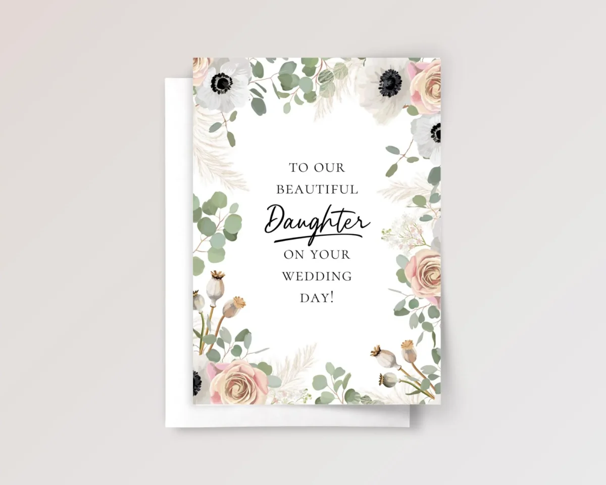 Floral Wedding Card for Daughter with Eucalyptus and Blush Flowers