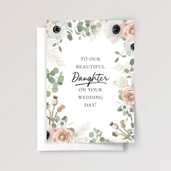 Floral Wedding Card for Daughter with Eucalyptus and Blush Flowers
