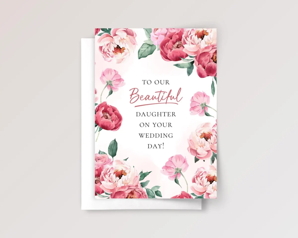 Floral Wedding Card for Daughter with Pink Peonies