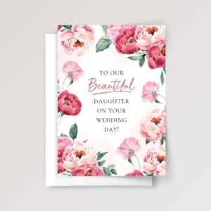 Floral Wedding Card for Daughter with Pink Peonies - Image 1 Floral Wedding Card for Daughter with Pink Peonies