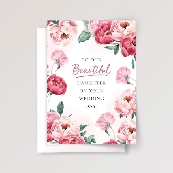 Floral Wedding Card for Daughter with Pink Peonies