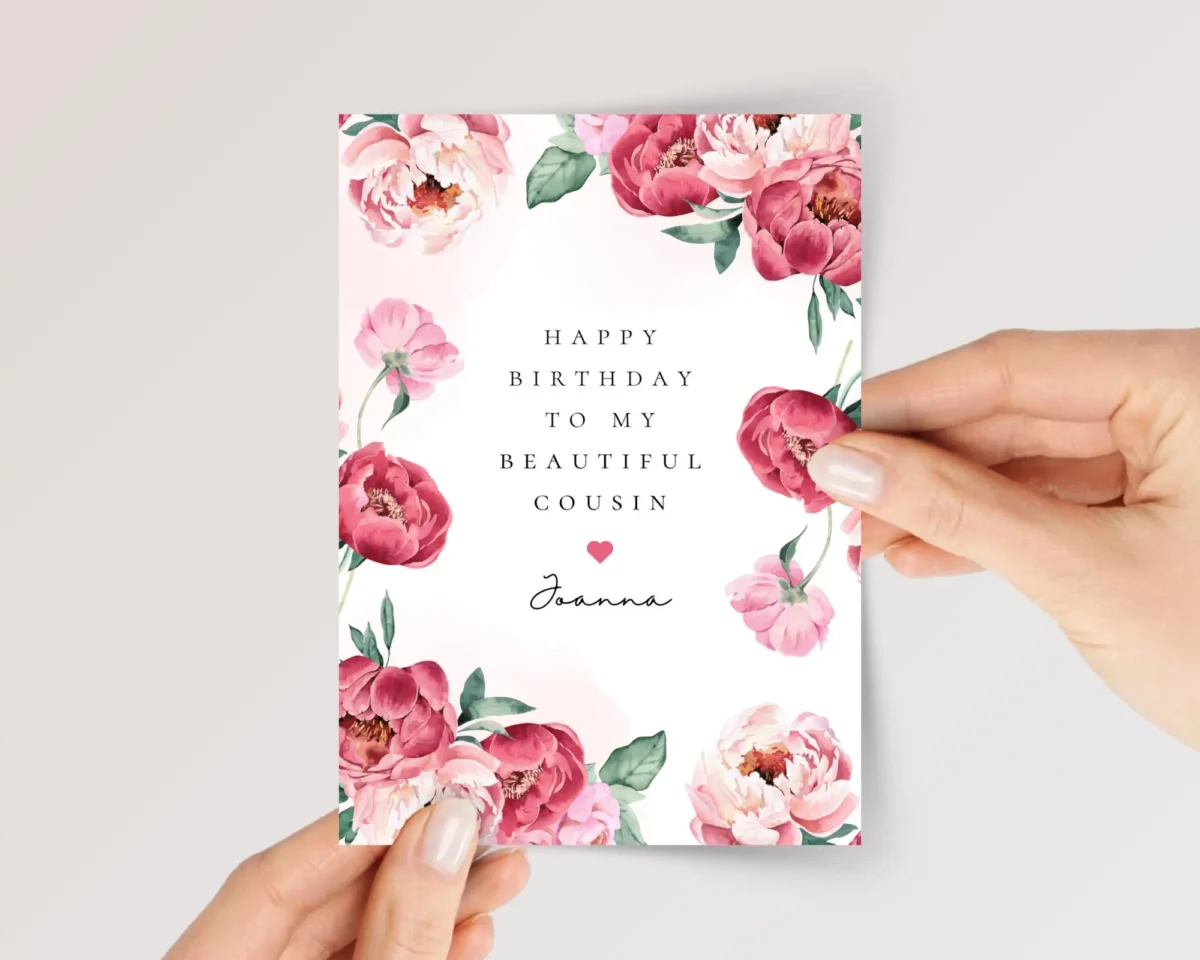 Birthday Card for Cousin with Pink Peonies - Image 1 Birthday Card for Cousin with Pink Peonies