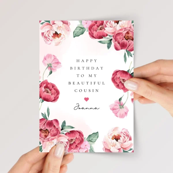 Birthday Card for Cousin with Pink Peonies