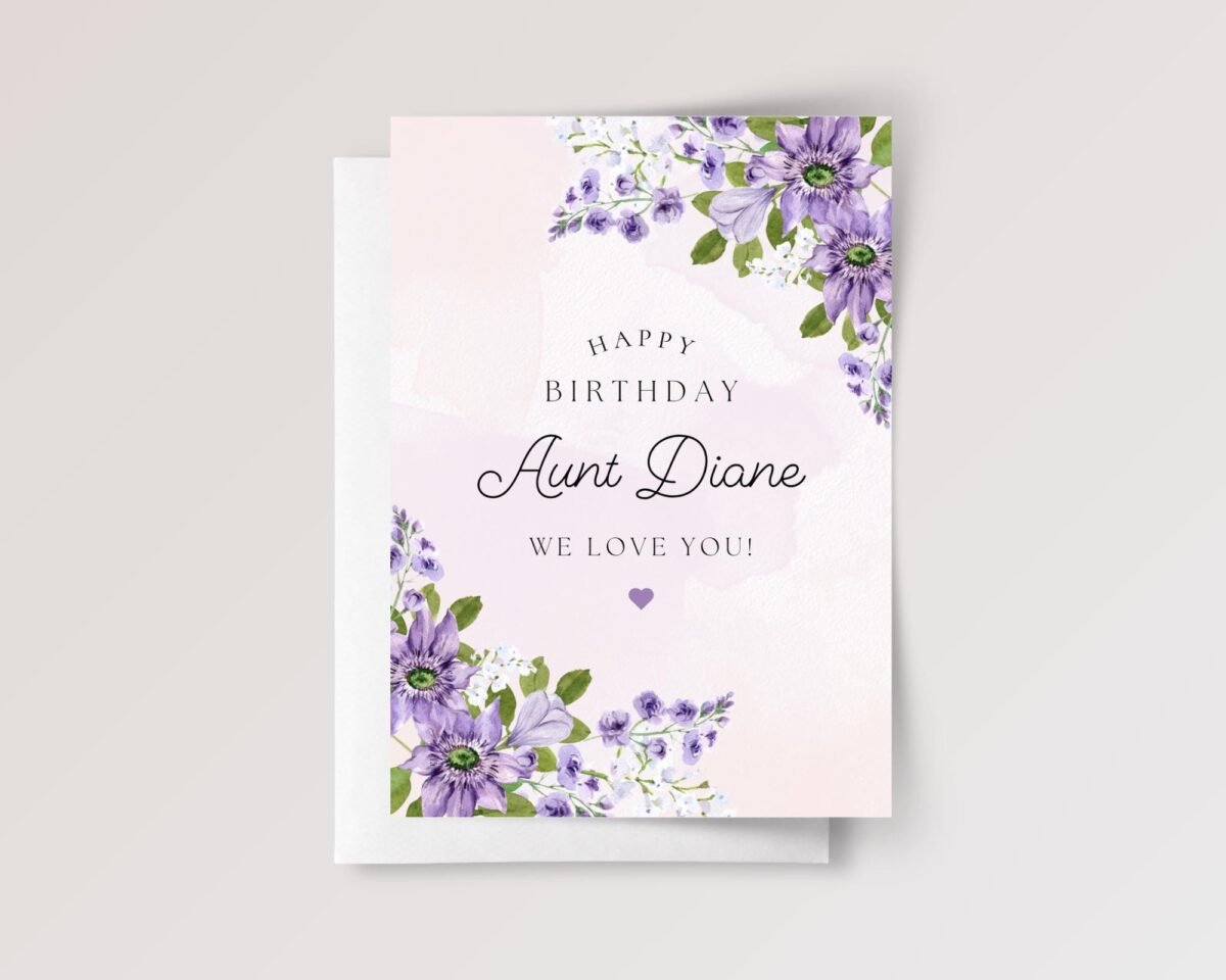 Personalized Birthday Card for Aunt with Purple Florals