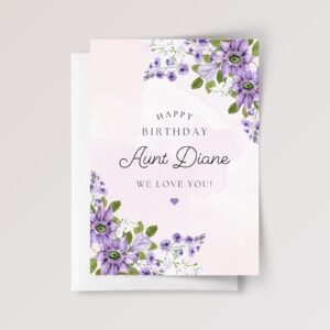 Personalized Birthday Card for Aunt with Purple Florals
