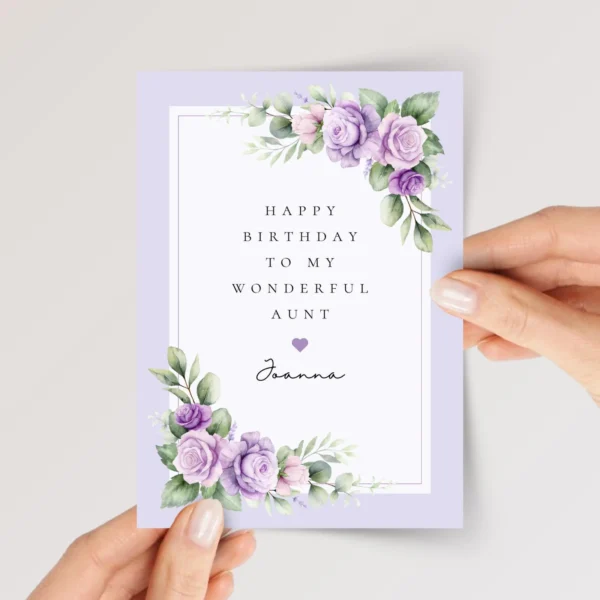 Custom Birthday Card for Aunt with Purple Flowers