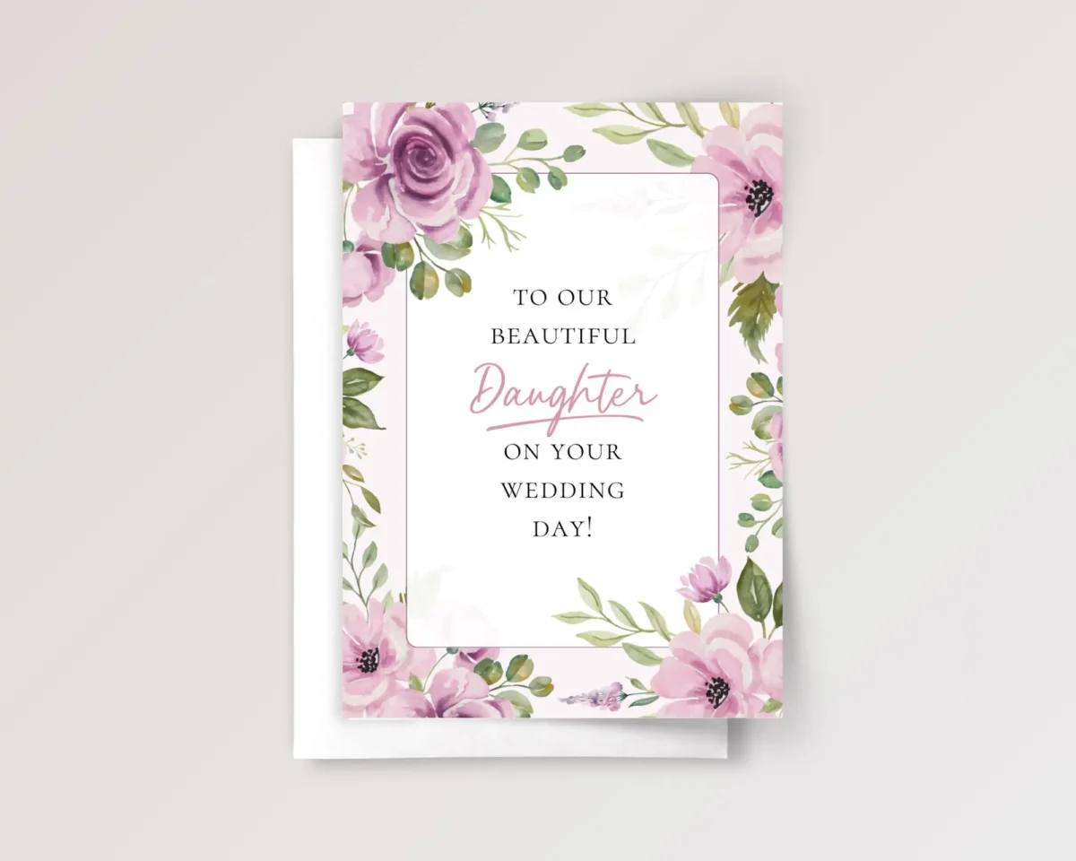 Wedding Card for Daughter with Pink Flowers