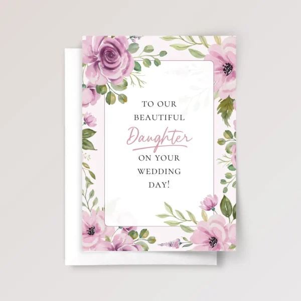 Wedding Card for Daughter with Pink Flowers